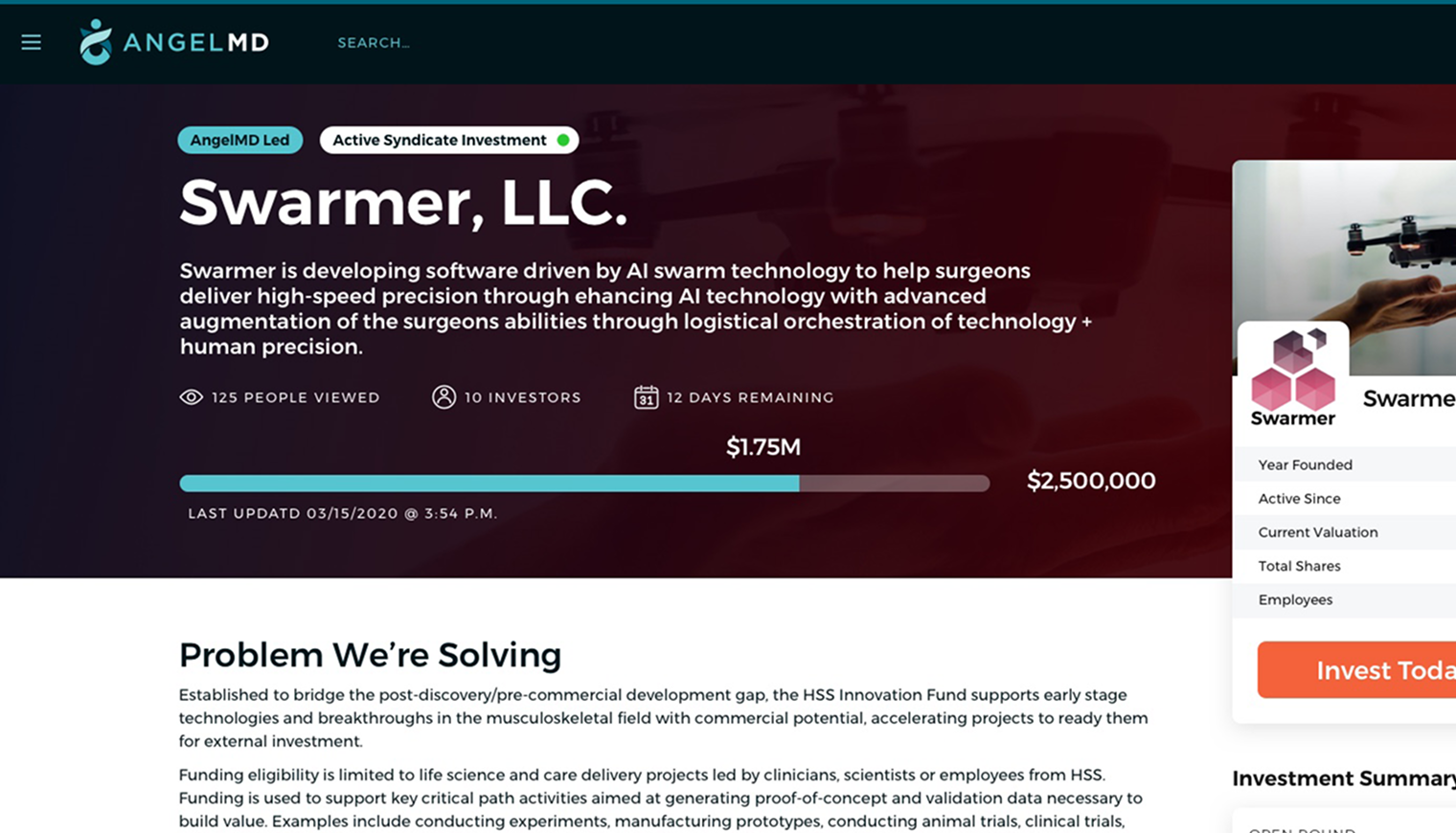 AngelMD healthcare investment