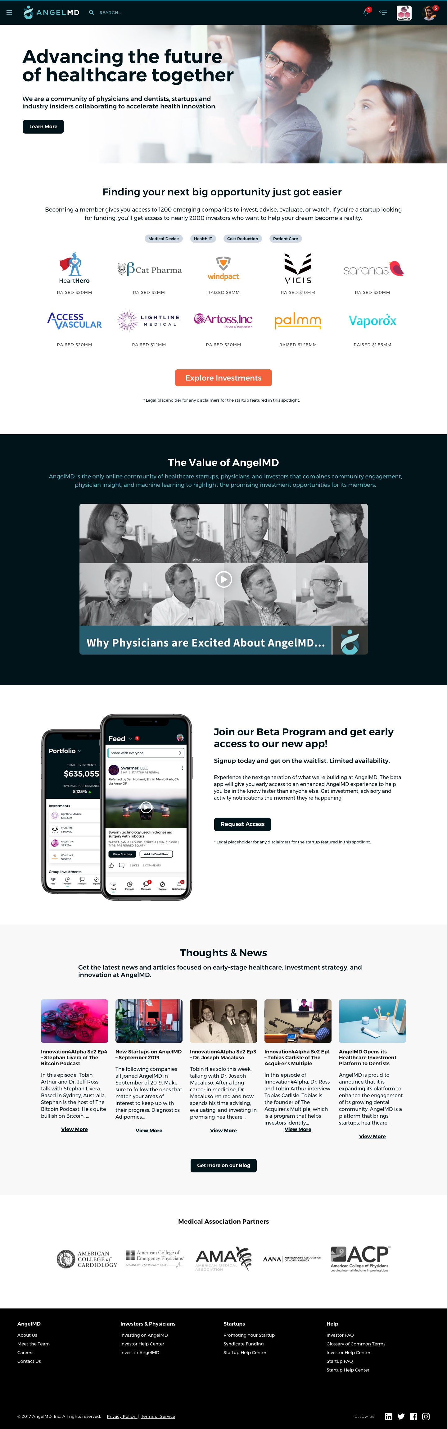 AngelMD homepage — advancing the future of healthcare together