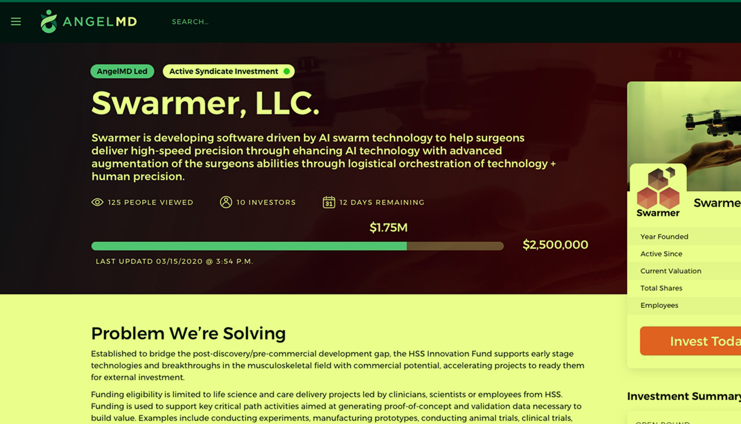 AngelMD healthcare investment