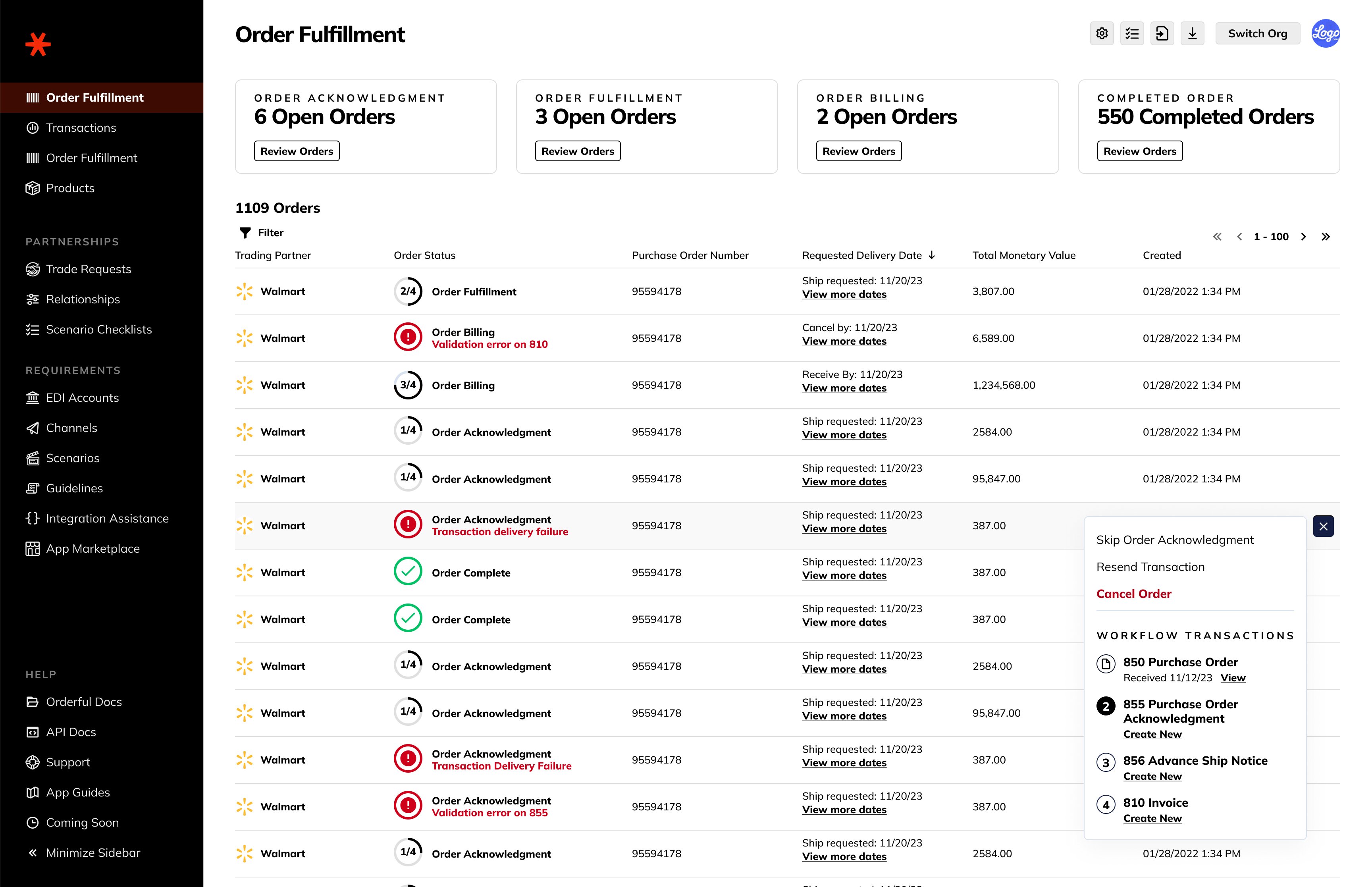 Order Fulfillment — 1109 orders at scale