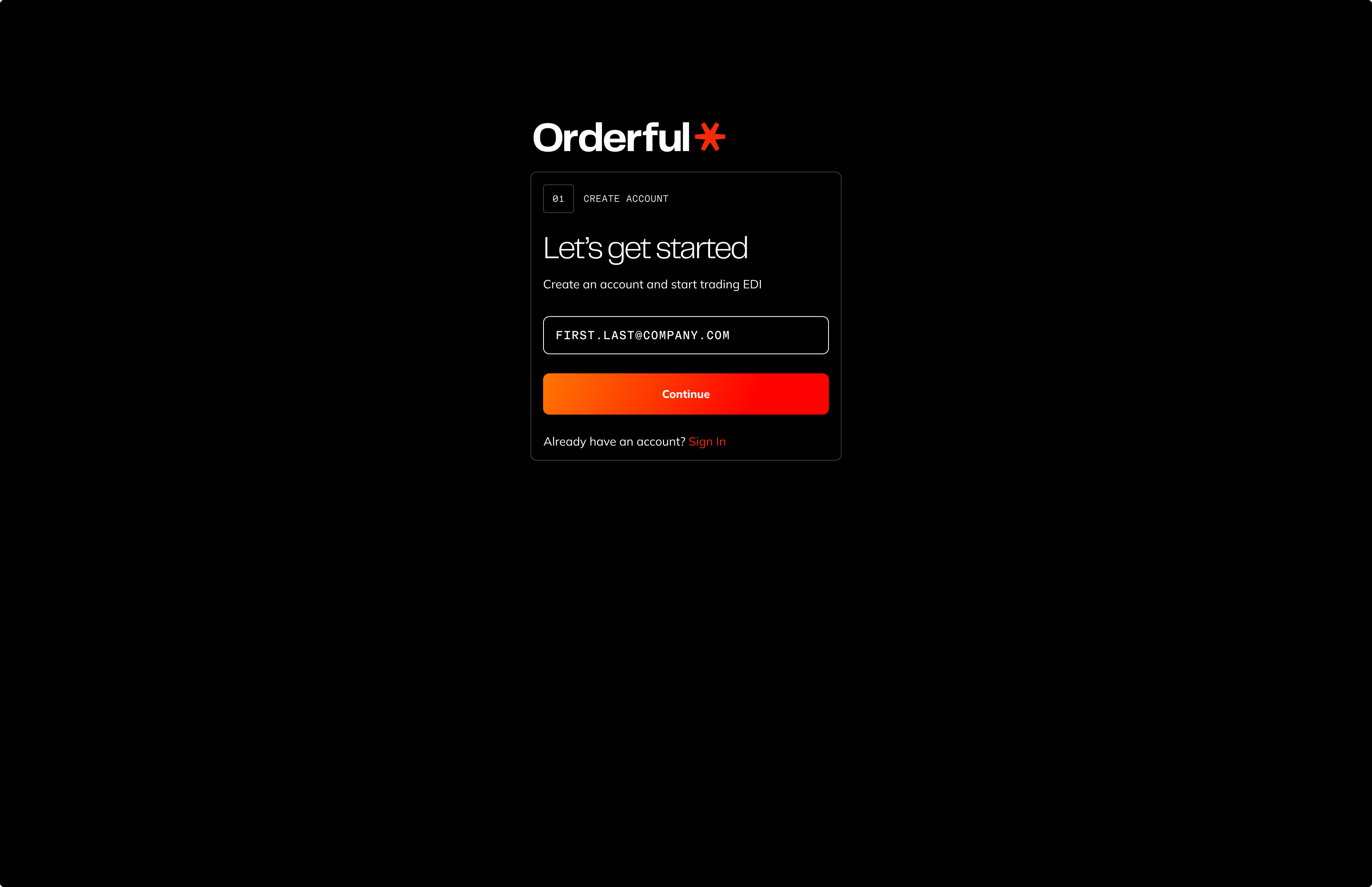 Orderful Step 01 — Let's get started, desktop