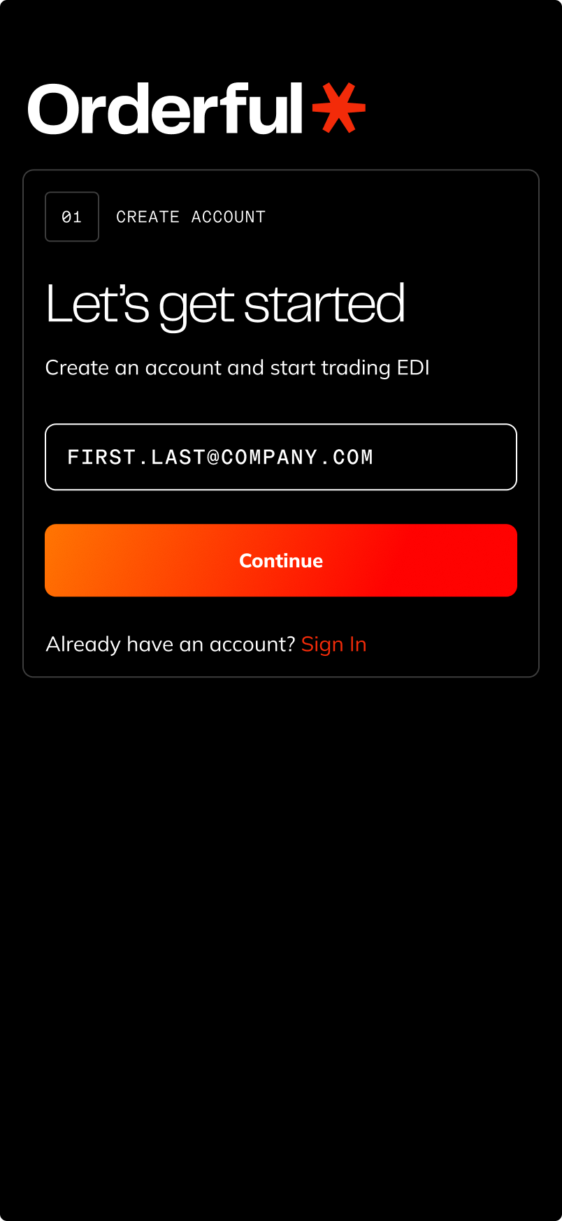 Orderful Step 01 — Let's get started, mobile
