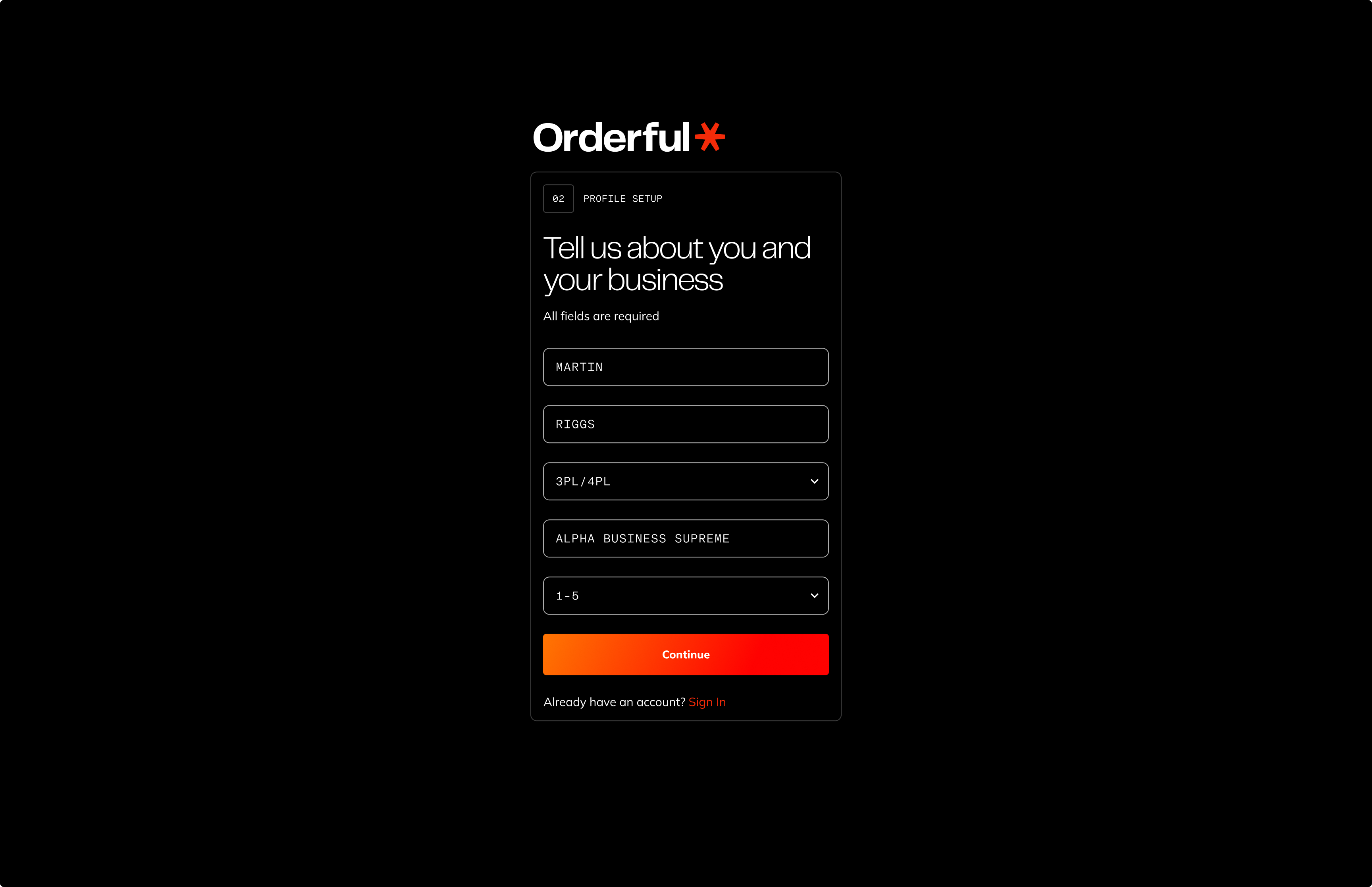 Orderful Step 02 — Tell us about your business