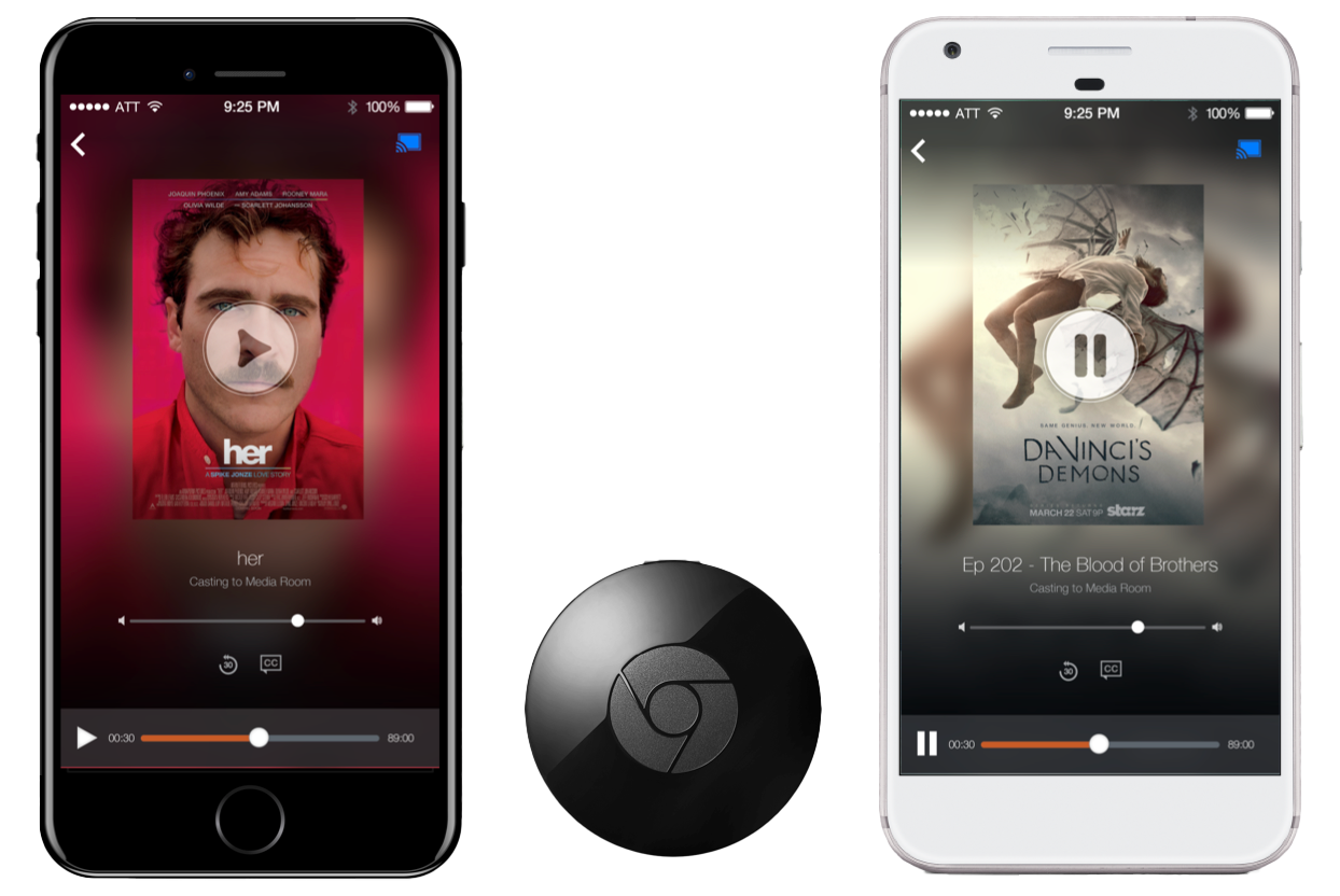 STARZ Chromecast — mobile sender and TV receiver
